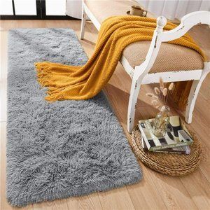 Soft Shag Runner Rug for Bedroom,2x6 Feet Fluffy Rugs with Non-Slip Bottom, Grey